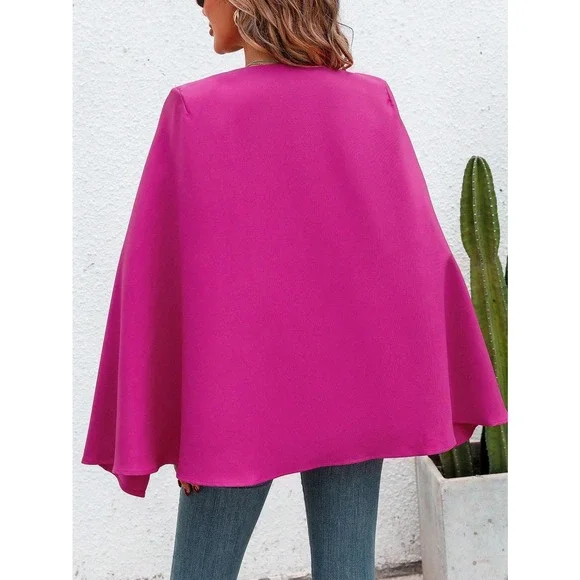 hot pink Solid Double Button Cape Blazer - Picture 3 of 4